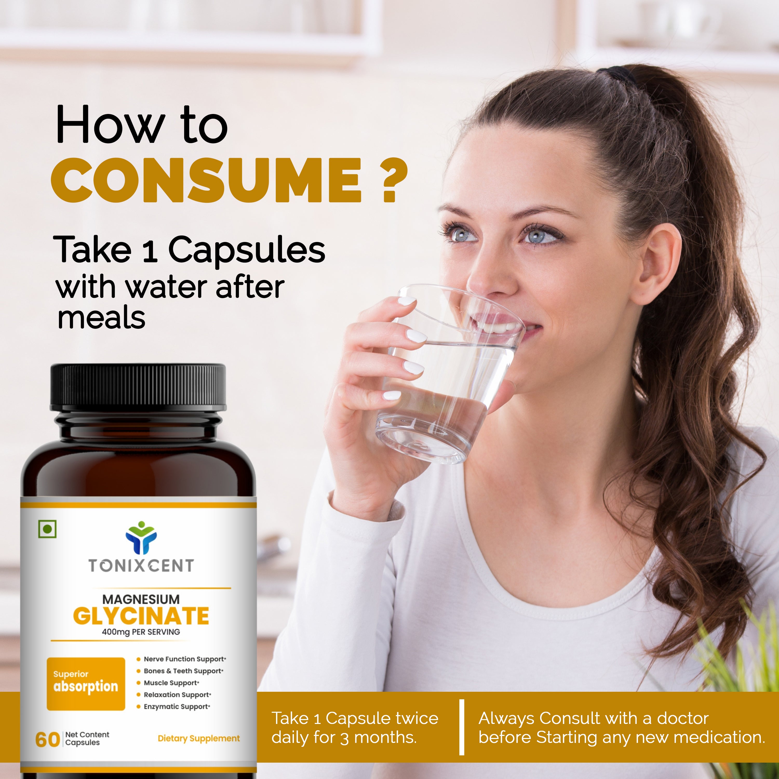 TONIXCENT Magnesium Glycinate Capsules